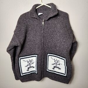 Coraza Crafts Womens Brown Hand Knit Equador Full Zip Cardigan w/ Pockets-Size L